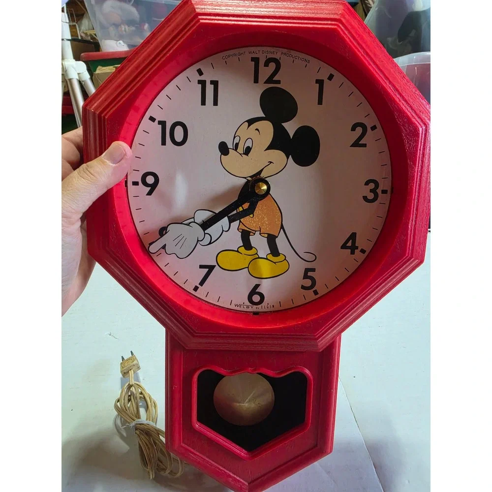 Vtg Mickey Mouse Welby Elgin Pendulum Wall Clock Electric Disneyana non-working